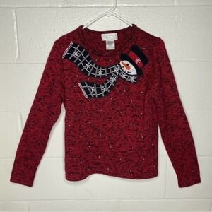 Mandal Bay Ugly Christmas Sweater Vtg size Small Red Snowman Embroidery